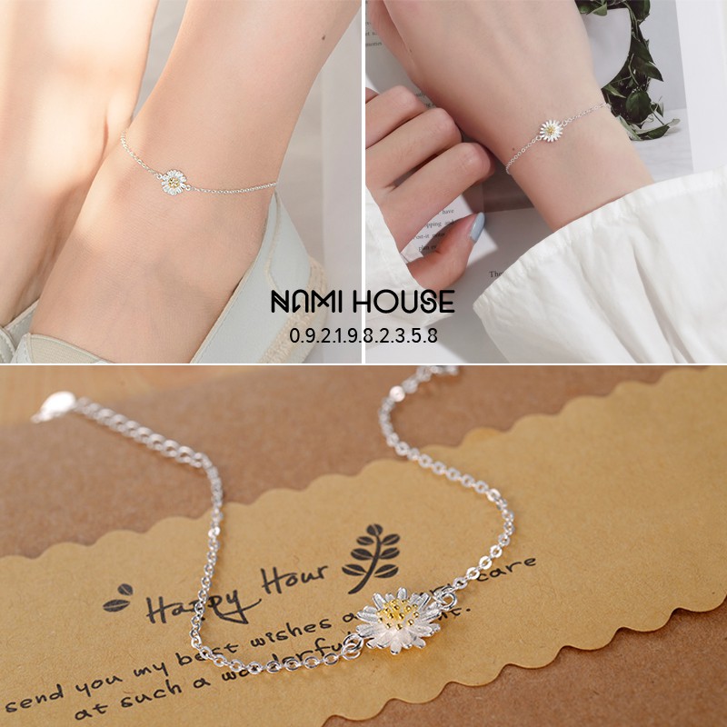 Lắc chân cườm to nhỏ xen kẽ xi bạc 925 trắng sáng mẫu mới dễ thương - namimi