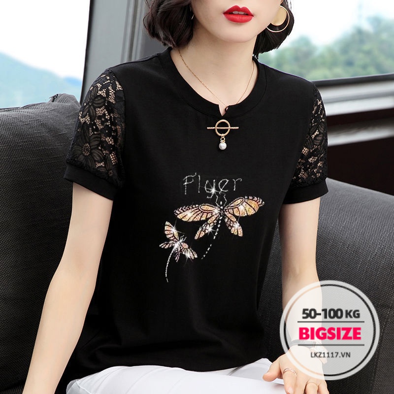 Áo kiểu trung niên nữ Bigsize Áo thun nữ trung niên cho mẹ form rộng tay ngắn cổ tròn mùa hè Phong cách hàn quốc Thời Trang trẻ trung sang trọng đẹp cao cấp
