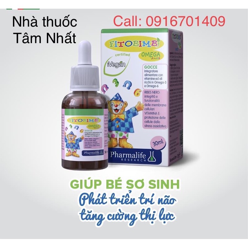 Fitobimbi Omega Junior Phát triển trí não, phát triển thị giác, tăng cường miễn dịch cho bé, Nhà thuốc tâm nhất