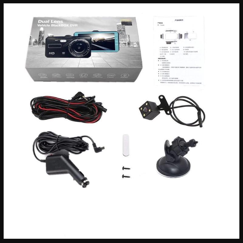 Camera hành trình kép trước sau Dual Lens dành cho ô tô hỗ trợ full HD - tích hợp màn hình cỡ lớn (đen)