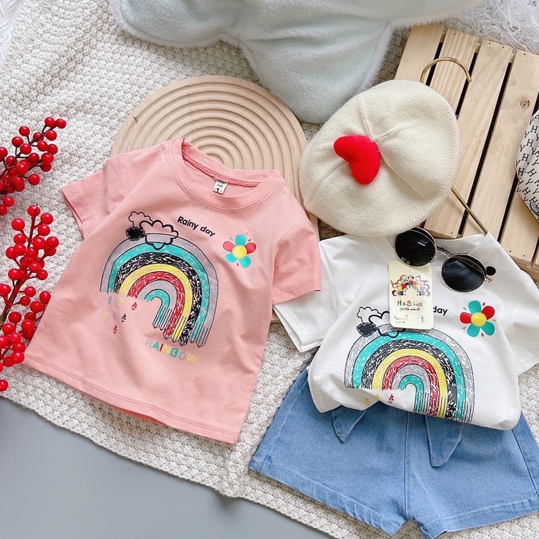 Set Áo Cotton Tàu In Họa Tiết Cầu Vồng Kèm Quần Jean Cho Bé Gái MINTSCLOSET Size 2- 5 tuổi - GA2019