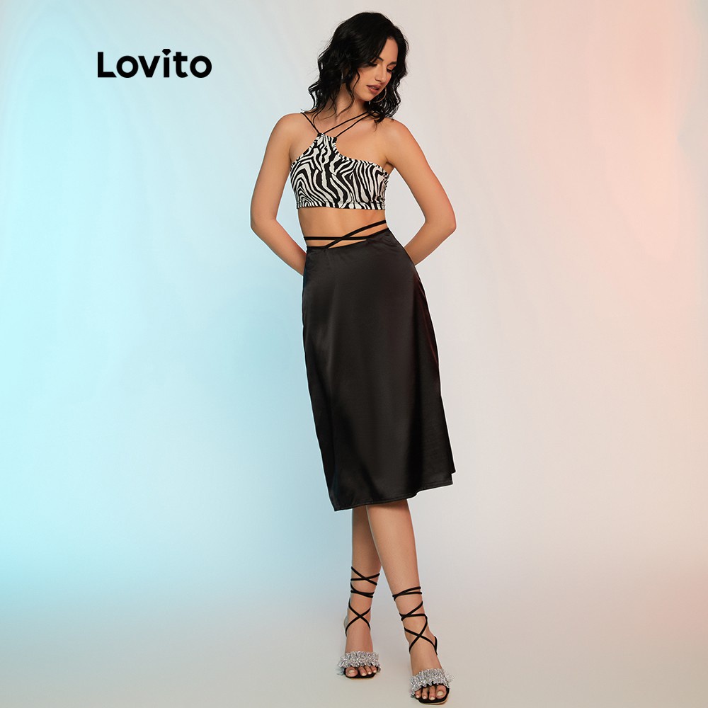 Lovito Áo Tank Top Họa Tiết Kẻ Sọc Ngựa Vằn Màu Đen Dợi Cảm L12D47 | BigBuy360 - bigbuy360.vn