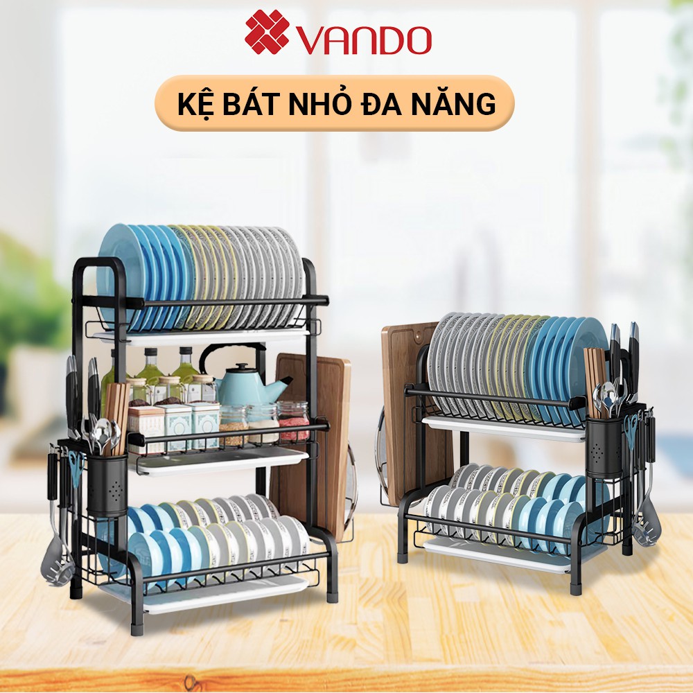 Kệ Để Chén Đĩa Inox 304 và Thép Carbon Sơn Đen VANDO Giá Bát Nhỏ Có Khay Hứng Nước | BigBuy360 - bigbuy360.vn