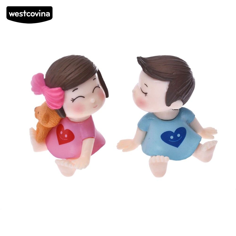 Bộ 2 Tượng Bé Trai Và Bé Gái Mini Trang Trí Tiểu Cảnh