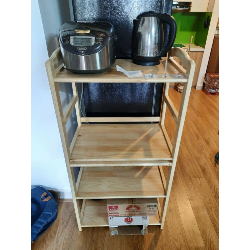 Kệ lò vi sóng 4 tầng bằng gỗ cao su tự nhiên