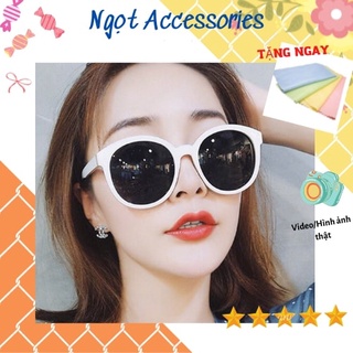 Kính Mát Gọng Tròn Chữ V Nam Nữ Hai Màu Trắng Đen Bản To Chống Tia UV Thời Trang Phong Cách Hàn Quốc