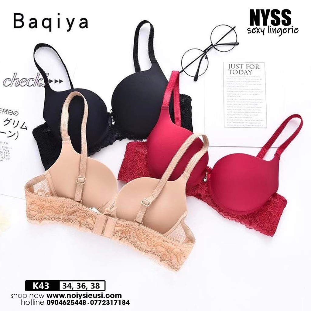 Áo Nâng Ngực Baqiya K43 - Áo Ngực Mút Dày 3cm Trơn Dây Ren Gợi Cảm Nâng Ngực Hoàn Hảo