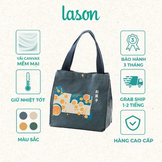 Túi canvas đựng hộp cơm kiểu Nhật cao cấp LASON, túi giữ nhiệt cà men, cặp lồng TC00421