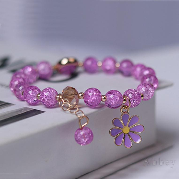 [Abbey] Chúng tôi hoa Hạt pha lê đáng yêu Daisy Charm Fortune Vòng tay cho phụ nữ Cô gái Vòng tay đeo Chuỗi tay Đồ trang sức