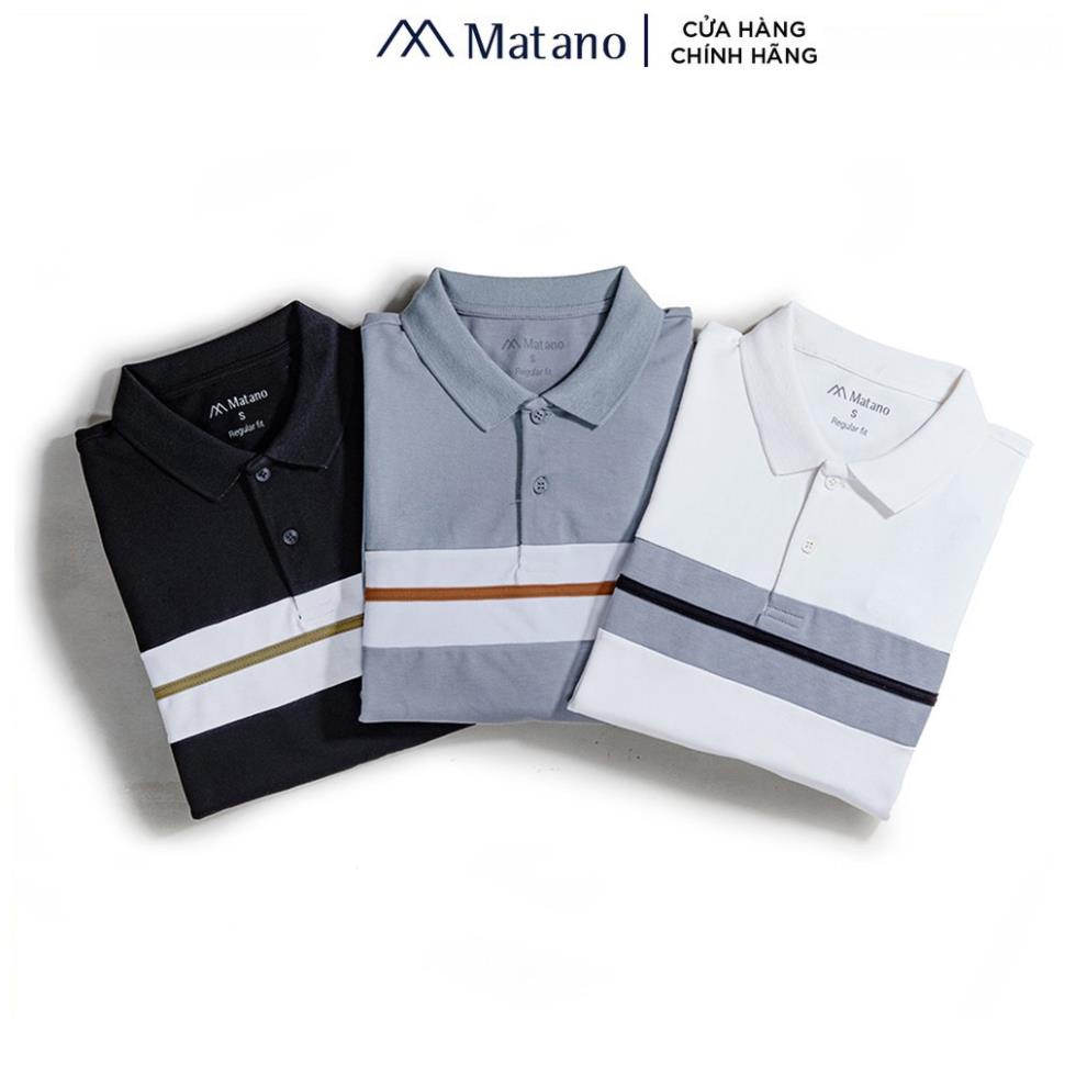 Áo thun polo nam có cổ đẹp MATANO 024 - Áo phông polo nam cổ trụ bẻ, vải cá sấu cotton hàng hiệu phối màu kẻ ngang đẹp !
