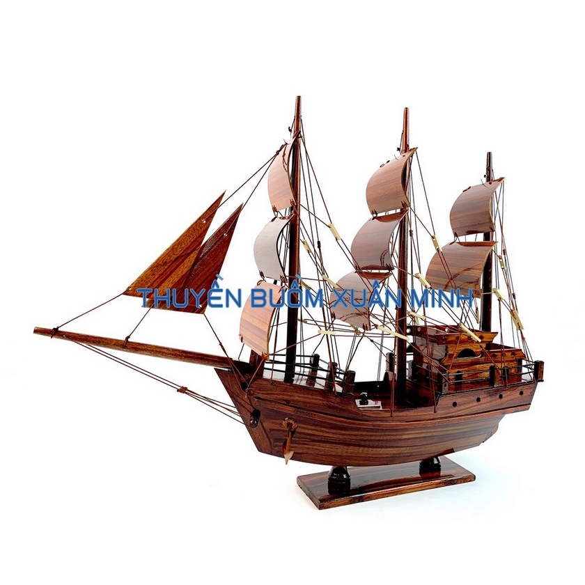 Thuyền Buồm Gỗ Mô Hình Tàu Đánh Cá Thái Lan - Gỗ Tràm - Thân tàu dài 40cm - Gỗ tự nhiên