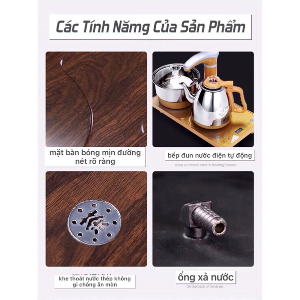 Bàn pha trà điện tự động  khay gỗ thác nước cầu quay  đẹp cao cấp , Bếp đun nước inox cảm ứng đa năng thông minh-CQ 0817