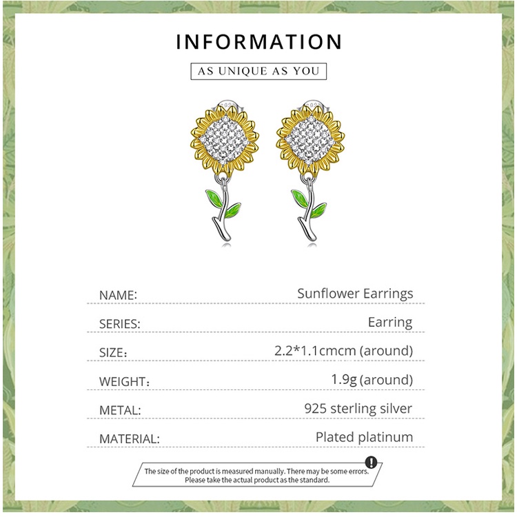 BAMOER Bông Tai bạc 925 HìNh Hoa HướNg Dương Dễ Thương