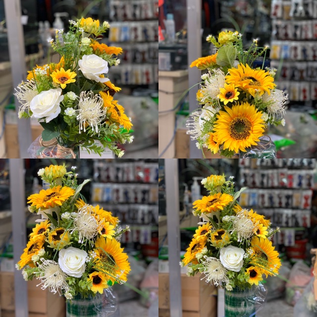 Hoa cầm tay cô dâu  2020 hoa hướng dương điểm hoa Hồng GiangPKC