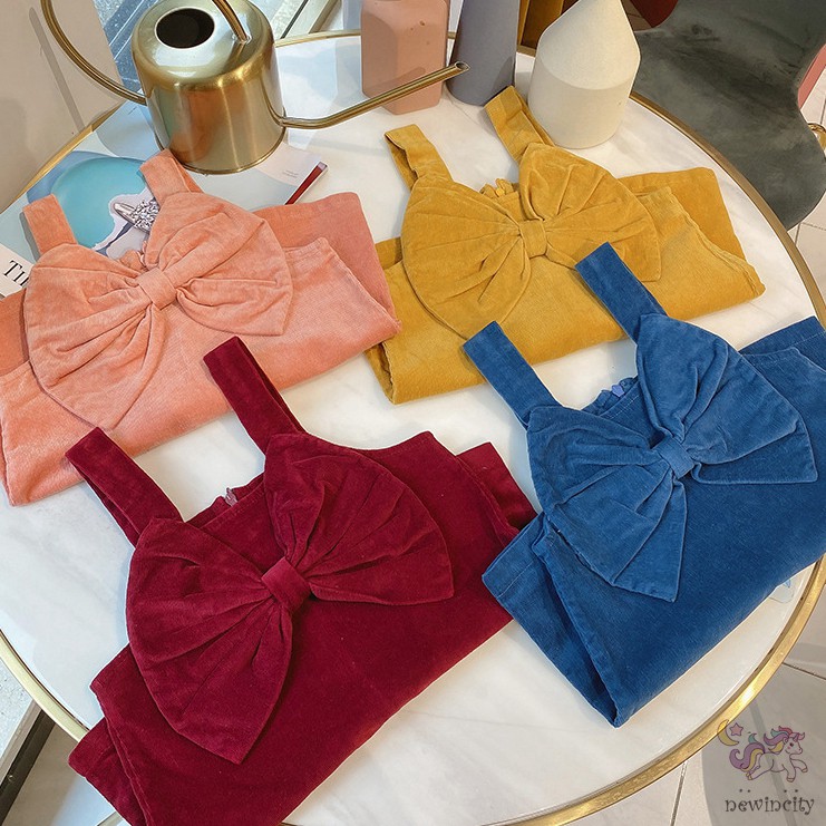 Đầm nhung phối nơ phong cách Hàn Quốc thời trang mùa thu cho bé gái