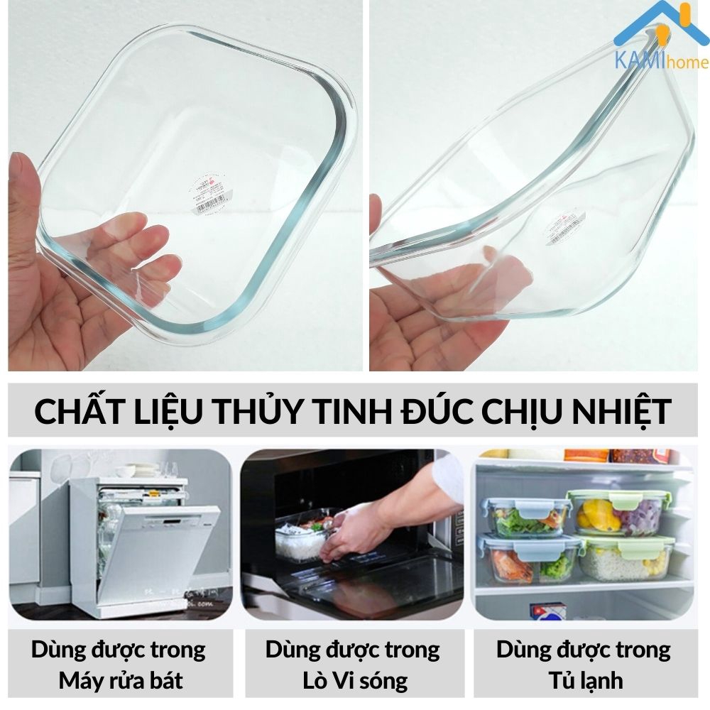 Hộp bảo quản thực phẩm Hộp đựng cơm văn phòng 1 ngăn Thủy tinh chịu nhiệt Nóng Lạnh-Nắp chân không mã 20070