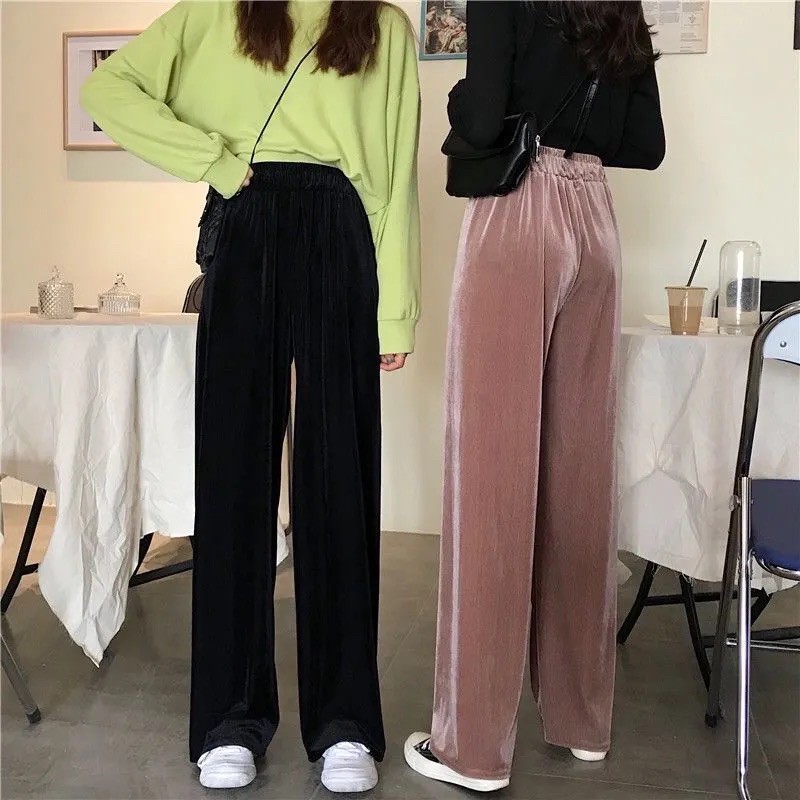 Sẵn hồng l, 2xl - Quần nhung ống rộng big size Sẵn đen, hồng 3xl