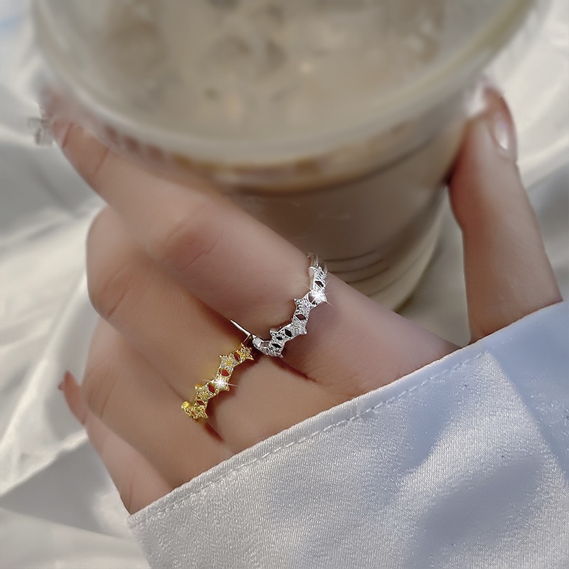 Nhẫn Hở Mạ Vàng / Bạc Đính Đá Zircon Hình Học Phong Cách Hàn Quốc Cho Nữ