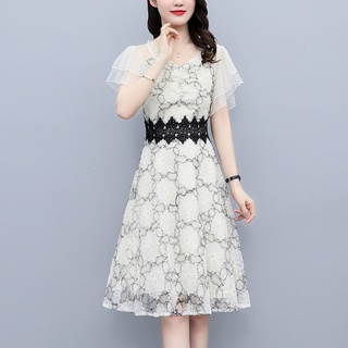 🌸Hàng Order🌸 Váy Đầm Bigsize Ren Trắng Thêu Hoa Tay Voan Phối Màu Thanh Lịch Nữ Tính🌸Hàng Quảng Châu