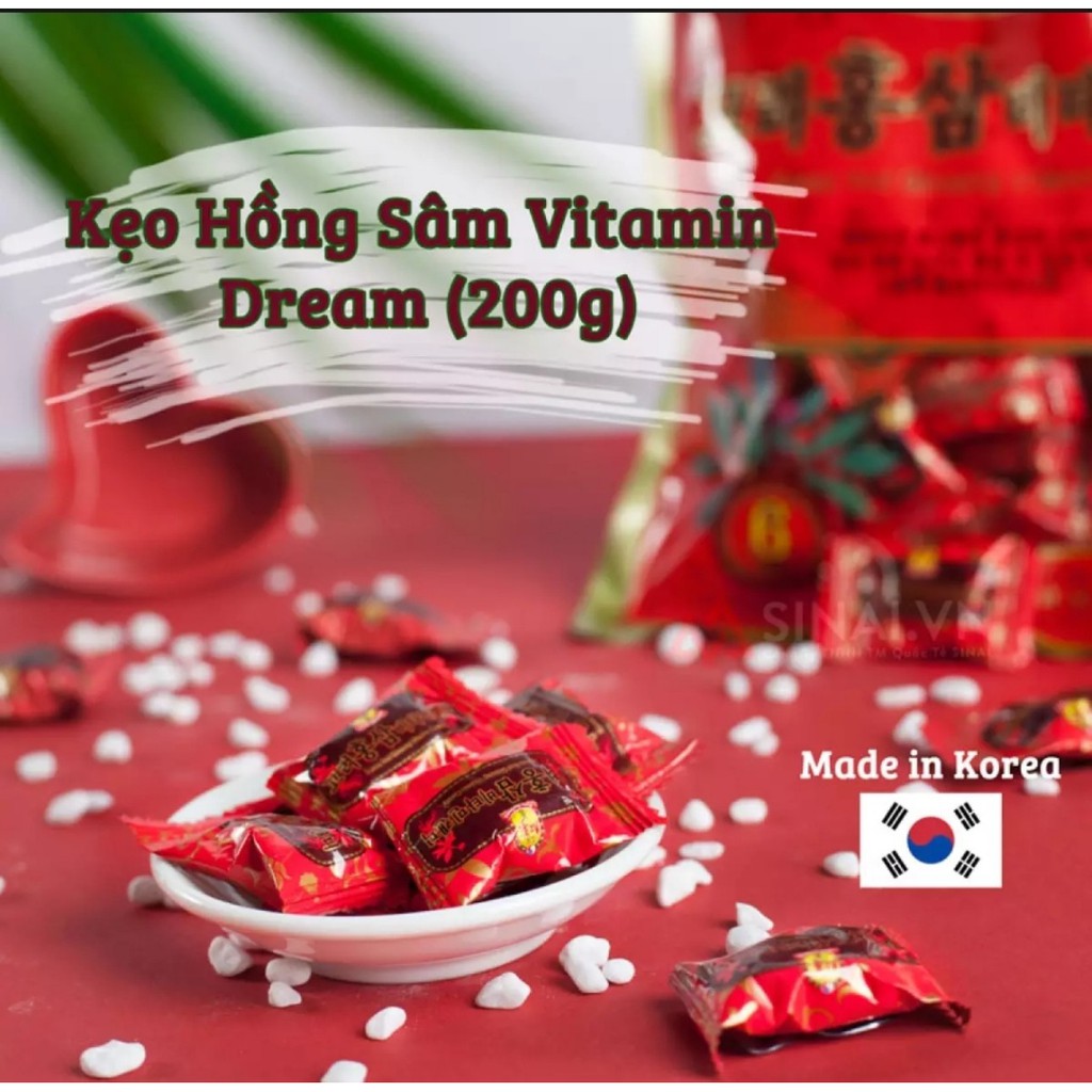 Kẹo hồng sâm vitamin Hàn Quốc giúp tỉnh táo sảng khoái tinh thần gói 200g×2,PP Ánh Dương Korea