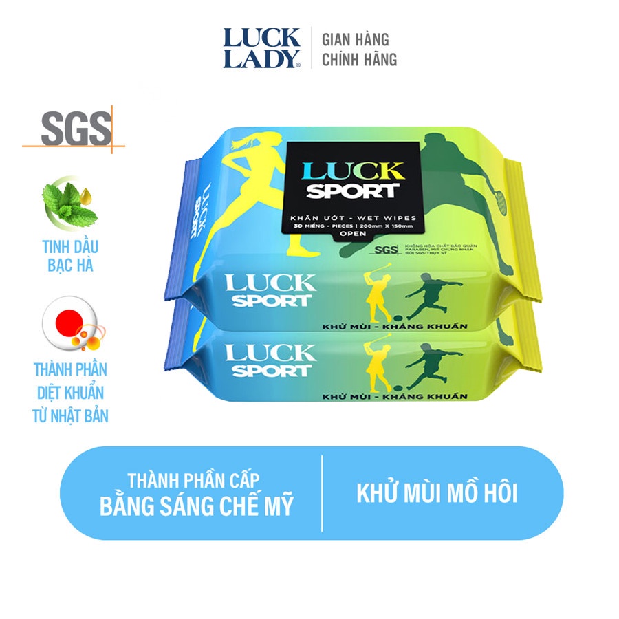 Khăn ướt thể thao khử mùi dưỡng da Luck Sport 30 tờ/gói - Combo 2 gói