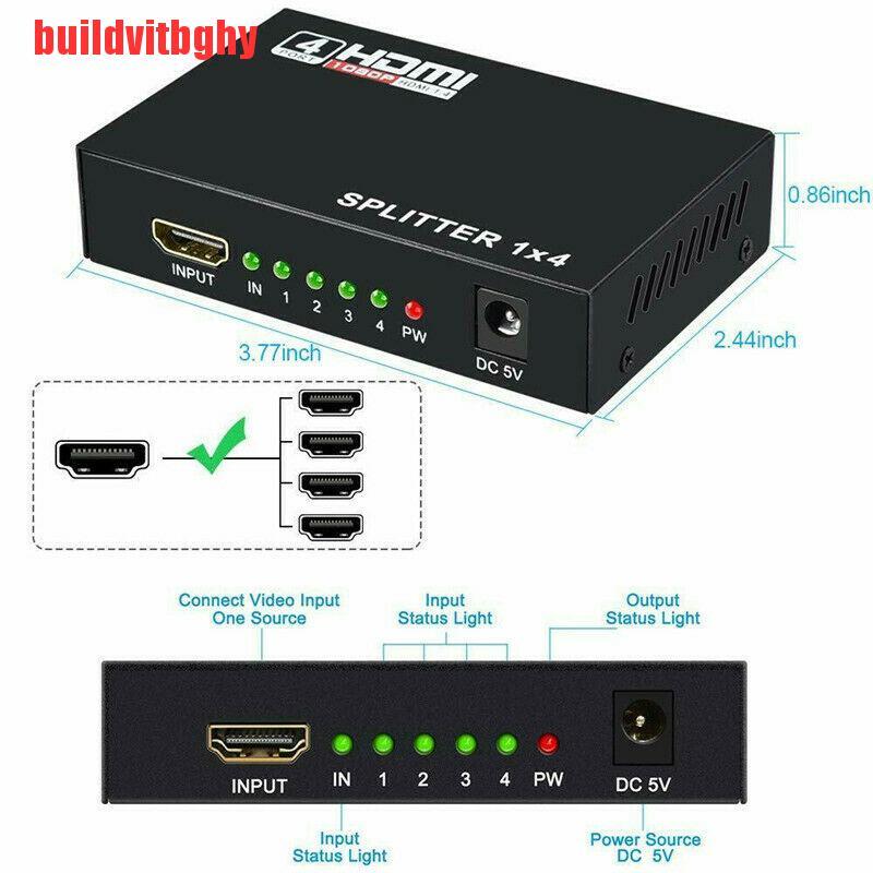 (Hàng Mới Về) Bộ Chia 4 Cổng Hdmi 1x4 Full Hd Hdmi V1.4 3d 1080p 1 In 4