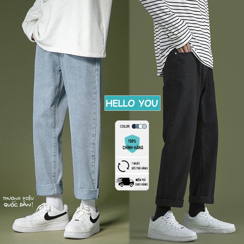 Quần jean nam cạp cao ống suông rộng HELLOYOU, quần bò baggy nam phom xuông chất jeans mềm, dày dặn xu hướng 2023