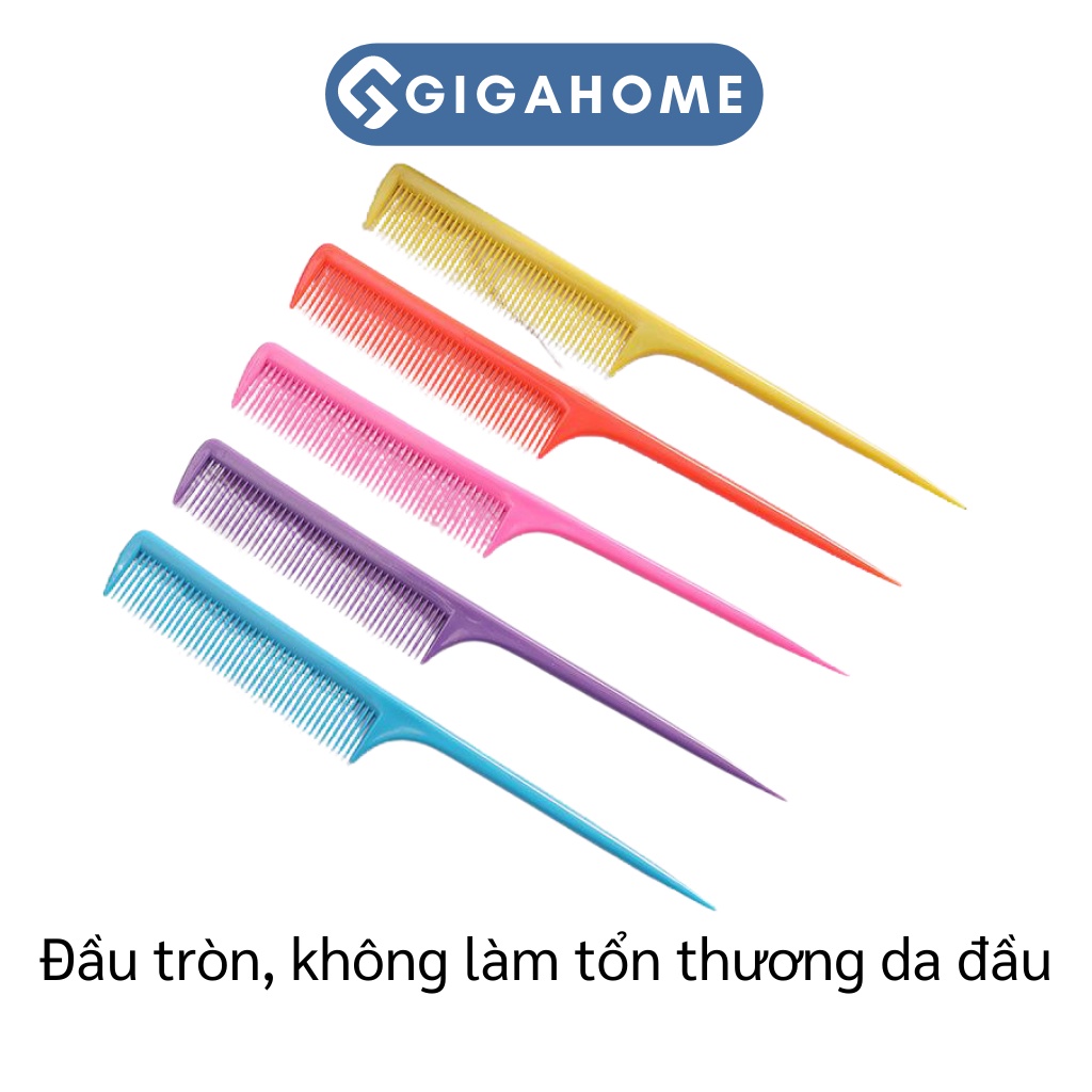 Combo 10 Lược Nhựa Rẽ Ngôi Chia Tóc Đuôi Nhọn Nhiều Màu GIGAHOME 21x2.1cm 8654