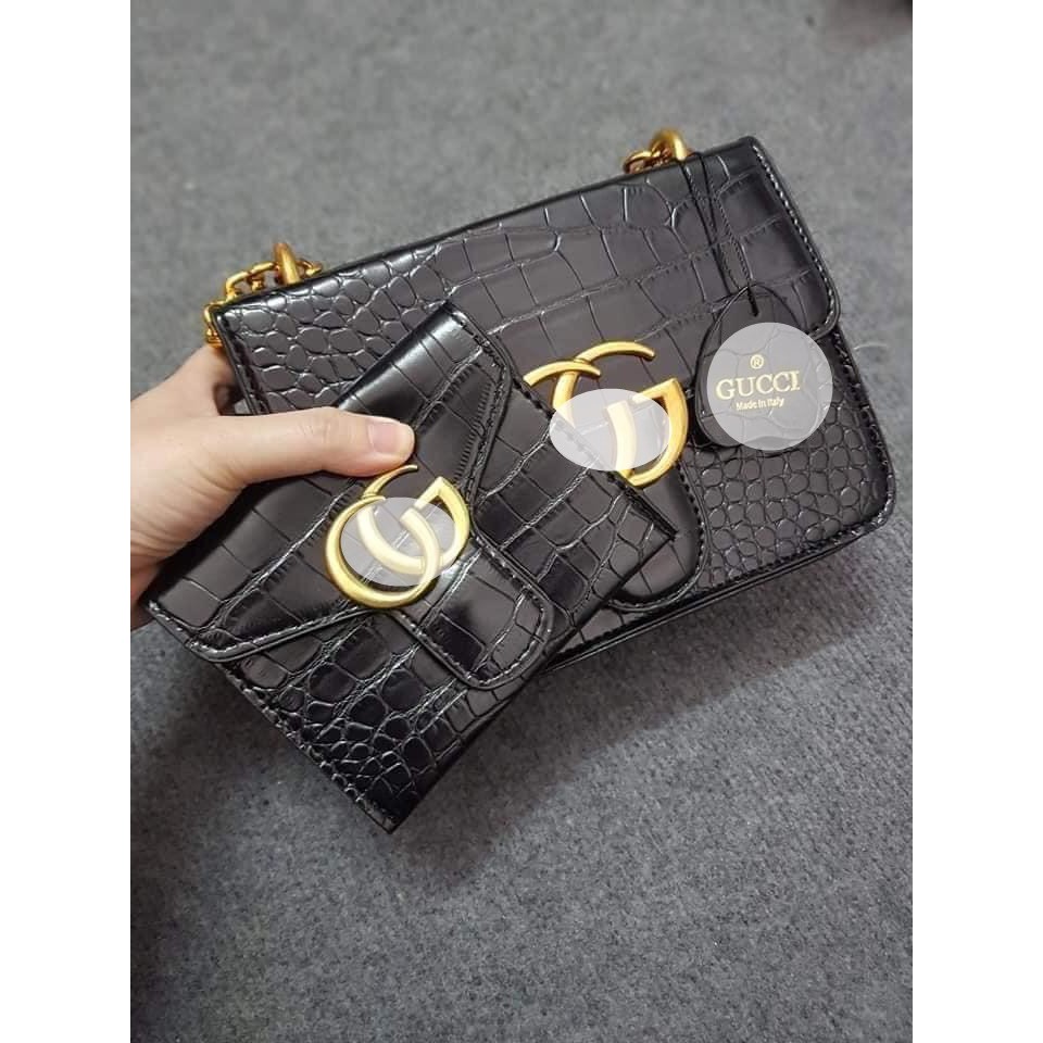 Túi Kèm Ví Cầm Tay GG LORIEN - Túi xách nữ đẹp đi chơi cao cấp dây xích sọc da dần bản dây đan | BigBuy360 - bigbuy360.vn