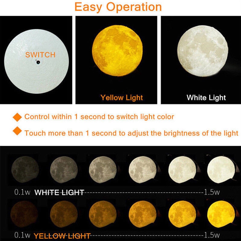 20CM 7Color USB Rechargeable Moon LED Night Lamp Desktop Touch Sensor Lamp 3D Đèn trang trí Đèn Ngủ Mặt Trăng