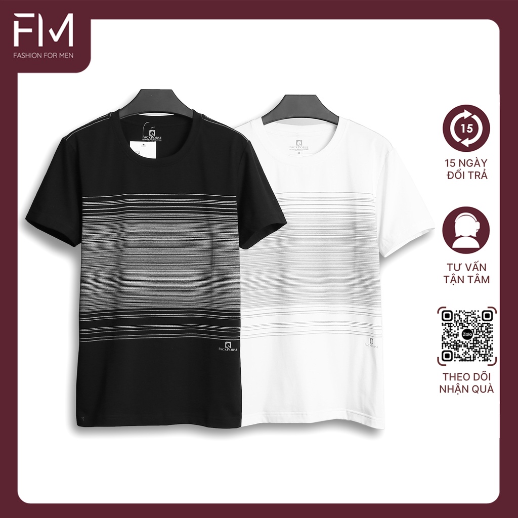 Áo thun nam cổ tròn tay ngắn phối họa tiết sọc kẻ ngang phong cách basic, trẻ trung - FORMEN SHOP - FMPS166