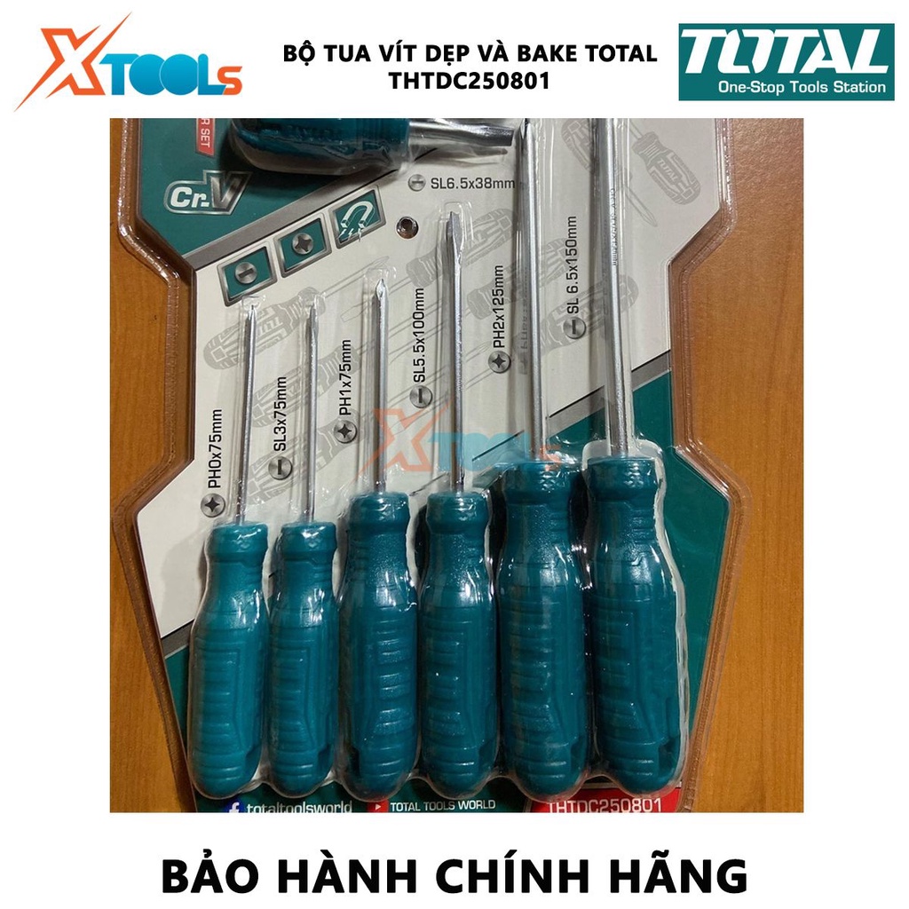 Bộ tuốc nơ vít dẹp và bake 8 chi tiết TOTAL THTDC250801 | dùng để siết chặt hoặc gỡ bỏ ốc vít [CHÍNH HÃNG] [XTOOLs]