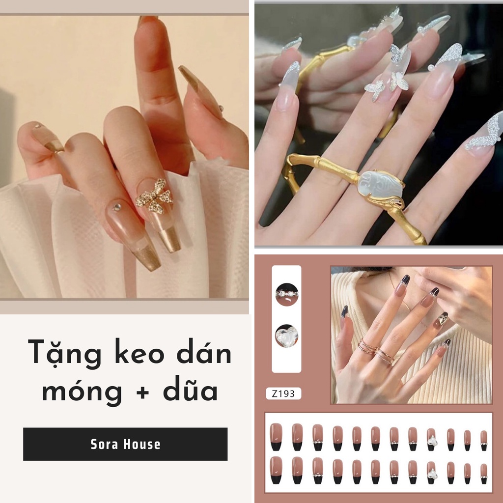 Móng Giả ❤️SHIP 2H - Set 24 Móng Tay Giả Đính Hạt Kèm Keo Dán Móng | JP