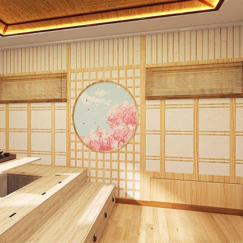 Miếng Dán Tường Họa Tiết Sushi Hoa Anh Đào 3D Truyền Thống Nhật Bản