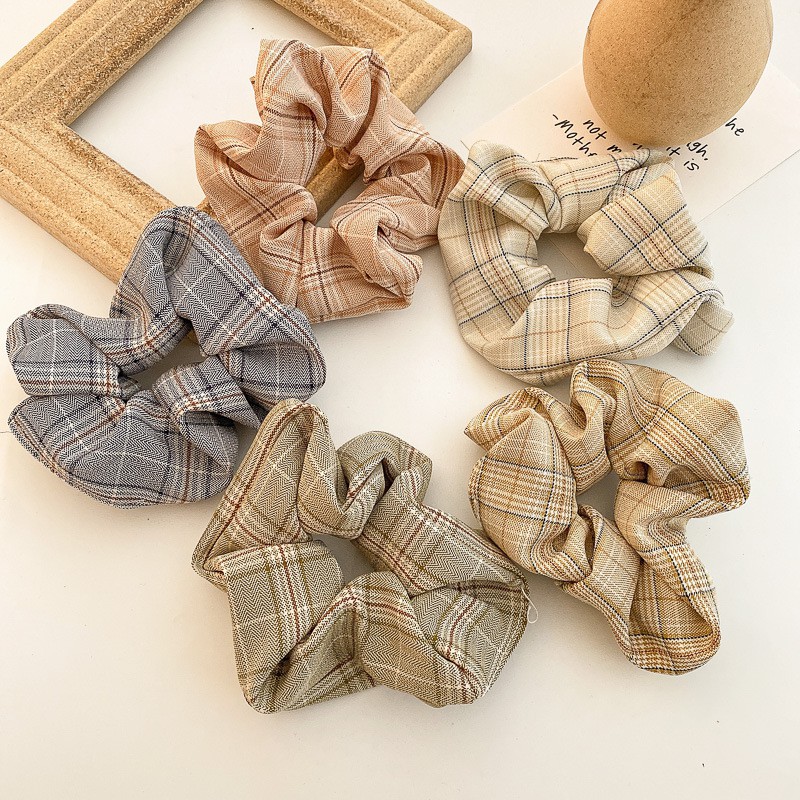 Cột Tóc Vải Scrunchies Vintage Hàn Quốc Bản Caro