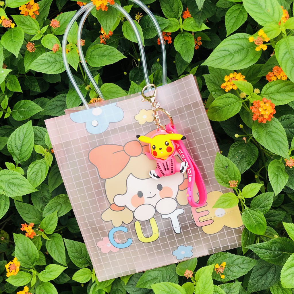 Túi plastic đã năng đựng đồ dùng, đồ trang điểm tiện lợi dễ thương màu hồng