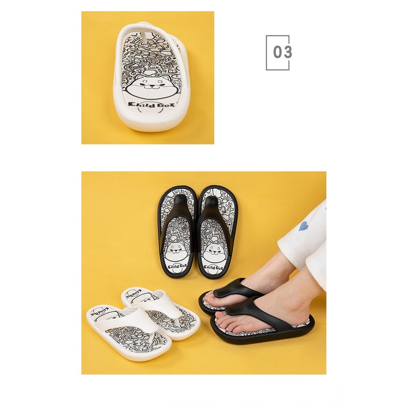 Dép Xỏ Ngón Đế Dày 3cm In Họa Tiết graffiti Màu Trắng Đen Dễ Thương Cho Cặp Đôi