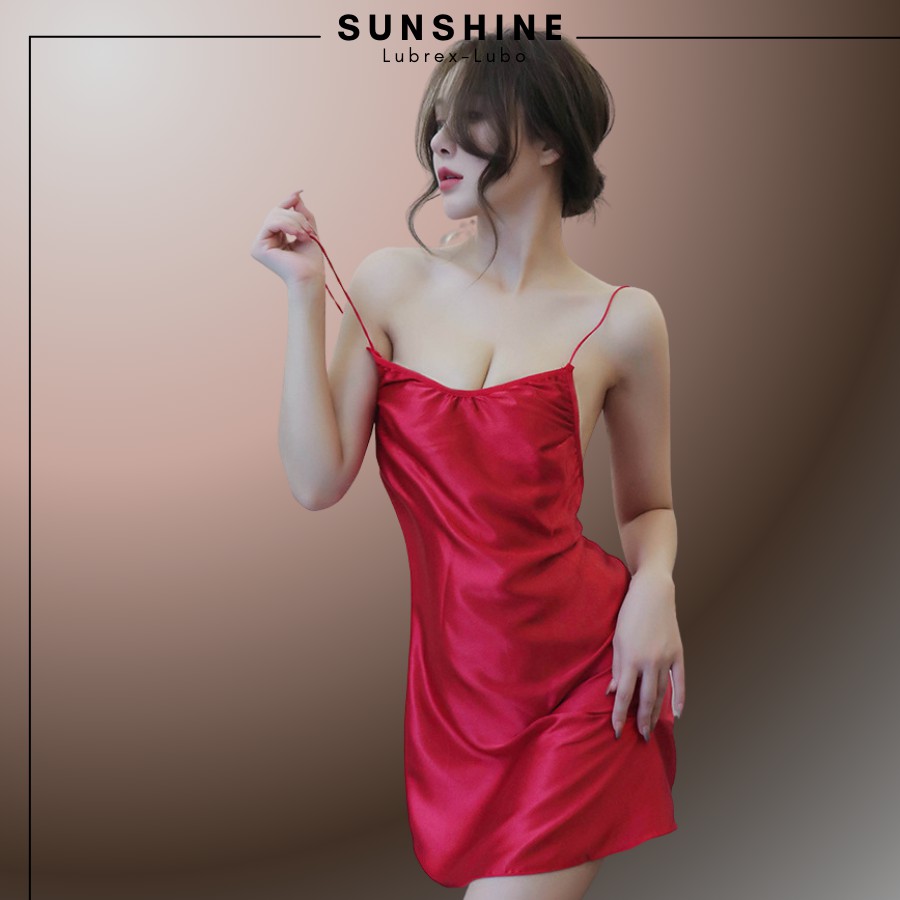 Váy Ngủ Lụa Đồ Ngủ Satin Hai Dây Không Mút Ngực Hở Sau Lưng- SUNSHINE -LUBREX LUBO LT1062 MÀU ĐỎ
