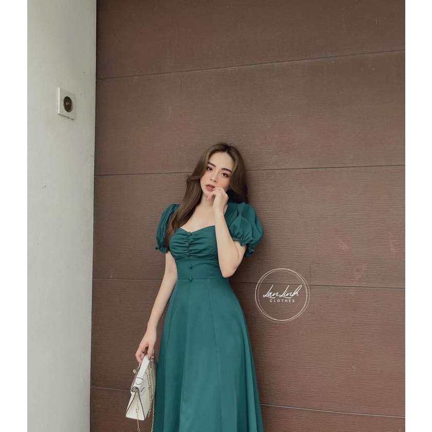 Váy trơn xòe khuy bọc nhún ngực DN450