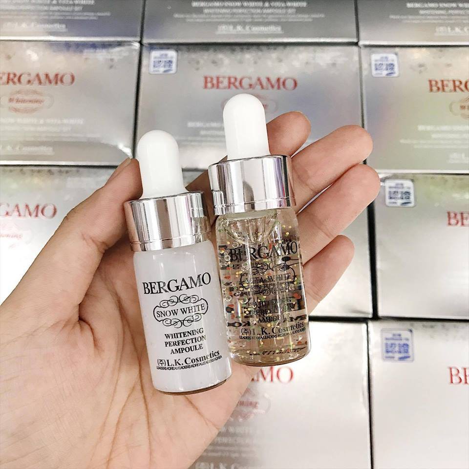 Set 4 chai serum dưỡng da BERGAMO SNOW WHITE & VITA-WHITE WHITENING PERFECTION AMPOULE 13ml