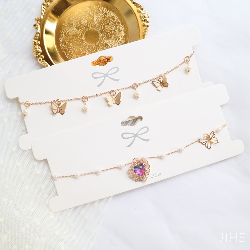 【JIHE】Choker Vòng cổ Chuỗi Hạt Pha Lê Mặt Hình Bướm Phong Cách Hàn Quốc Thời Trang