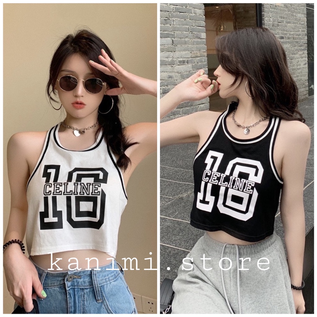 Áo croptop 3 lỗ in hình số 16 siêu chất Kanimi - AN14