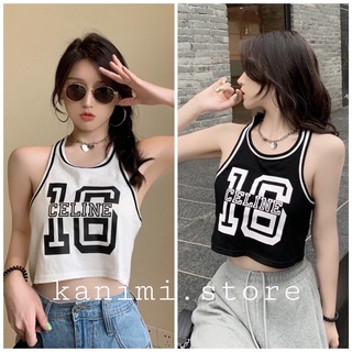 Áo croptop 3 lỗ in hình số 16 chất cotton siêu hot