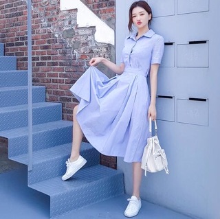 Đầm sọc xanh xoè (kèm hình thật)