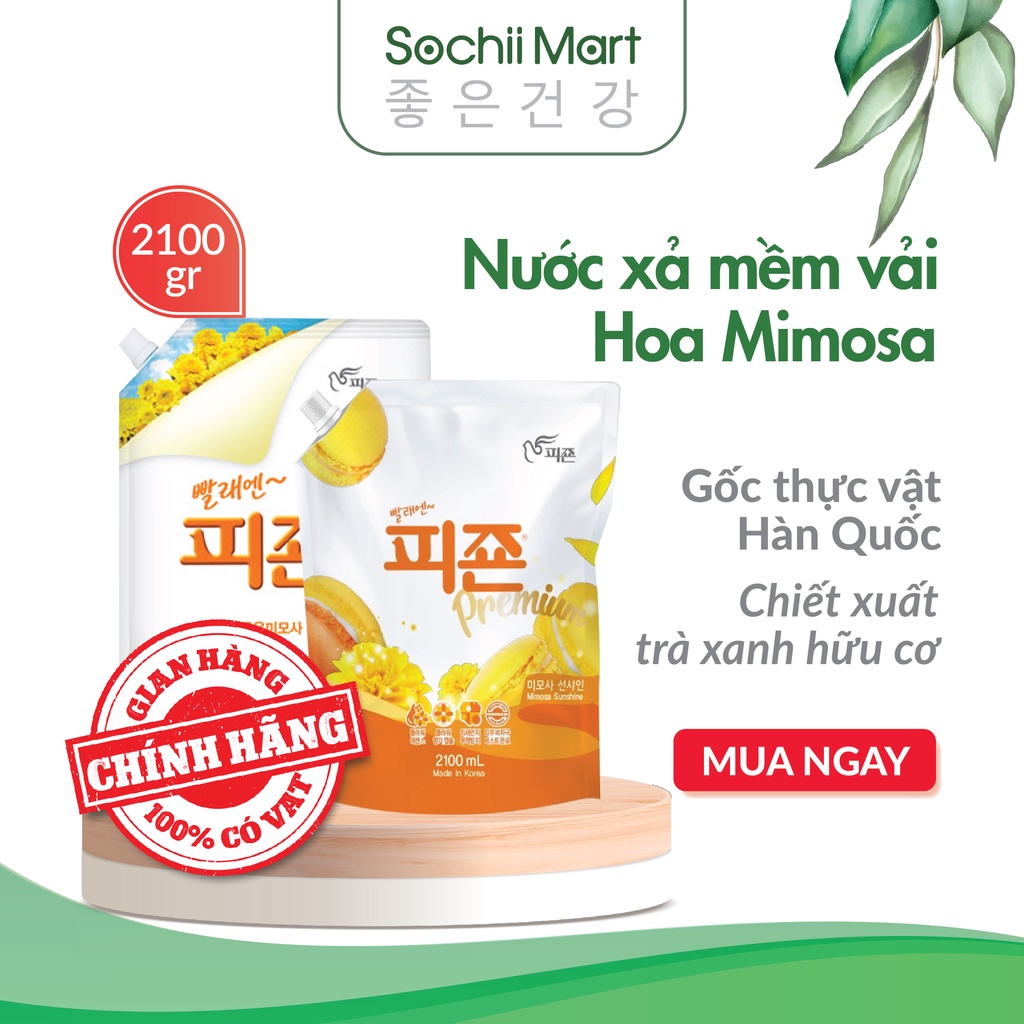 Nước Xả Vải Hương Hoa Mimosa PIGEON Hàn Quốc Khử Mùi, Chống Nấm Mốc - Túi 2.1 Lít