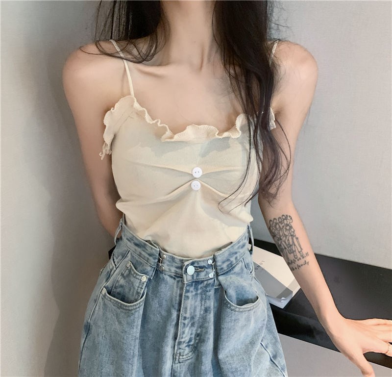 Áo camisole dệt kim màu trơn cho nữ không tay | BigBuy360 - bigbuy360.vn