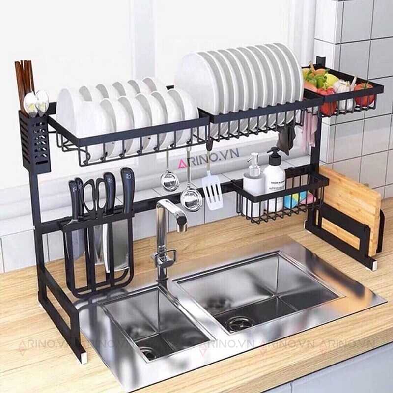 Kệ để chén bát đĩa để bếp bằng inox 304 2 tầng nhỏ gọn Iroyal. Kích thước 300x400x300mm - tienich_bepnhanphat