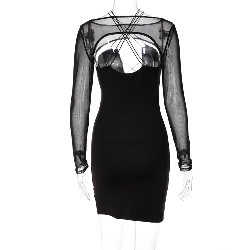 Đầm DUNEA dài tay phối lưới hở lưng thiết kế quyến rũ thời trang cho nữ