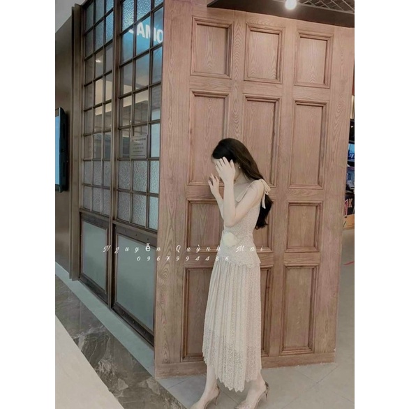 Set áo ren + chân váy dập li dày dặn sang chảnh kèm ảnh thật