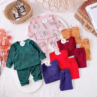 Bộ gấu cotton tổ ong bé trai bé gái size 8-20kg